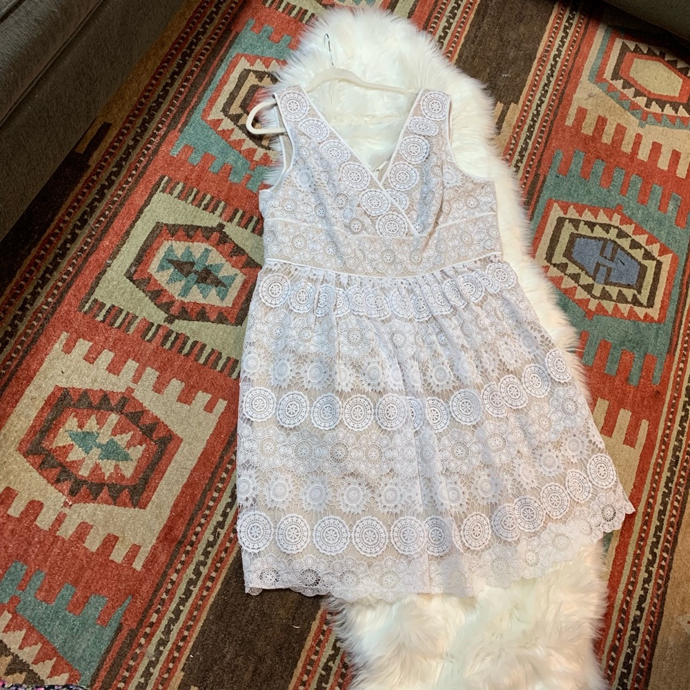 NWOT - Adrianna Papell White Lace Overlay Dress!